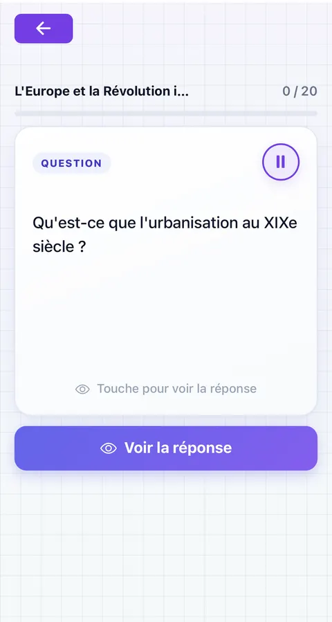Carte de révision - face question, l'élève cherche la réponse