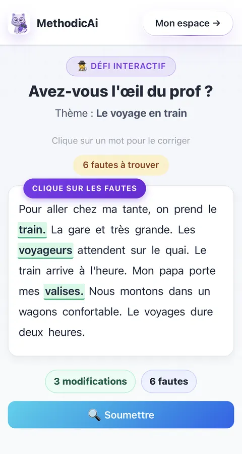 Chasse aux fautes - défi interactif avec un texte à corriger